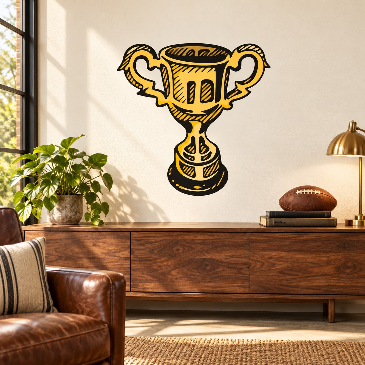 Trophy sticker featuring a yellow cup with black outline and base