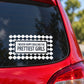 I Believe Happy girls are the Prettiest Girls Pattern Quote Decal — illustrative vinyl decal application mockup. Surrounding objects are not included.