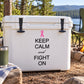 Printed die-cut decal sticker with Keep Calm and Fight On text and pink ribbon