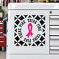 Pink awareness ribbon die-cut decal with black “THINK PINK” border pattern