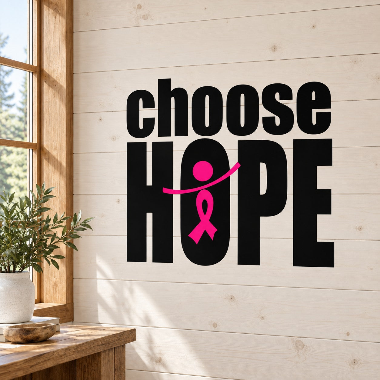 Choose Hope breast cancer die-cut decal with bold black lettering and pink ribbon