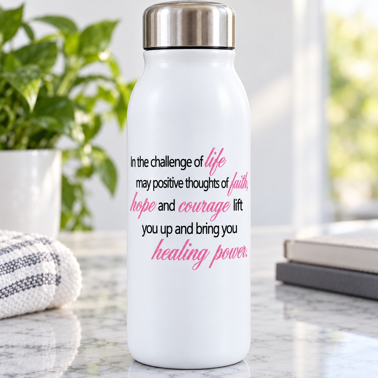 Printed die-cut decal with faith, hope, courage quote lettering