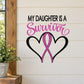 Survivor heart ribbon die-cut decal with pink script and black heart ribbon graphic