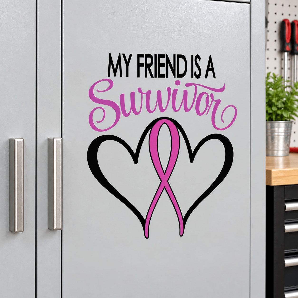 Survivor ribbon heart decal with purple text and awareness ribbon