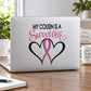 Heart ribbon printed die-cut decal with pink and black ribbon on a white background