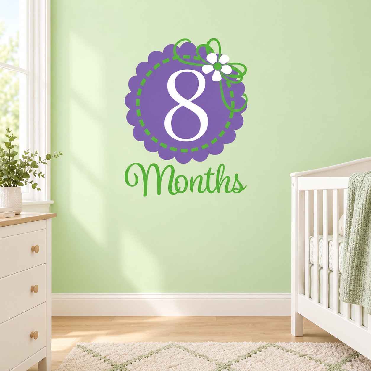 8-month wall decal: purple '8' with green 'Months' text
