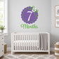 7-month wall decal with purple '7 Months' text and green floral accents