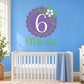 6-month wall decal with purple number 6 and green “Months” script