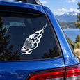 Badminton decal with white shuttlecock and badminton icon on car window