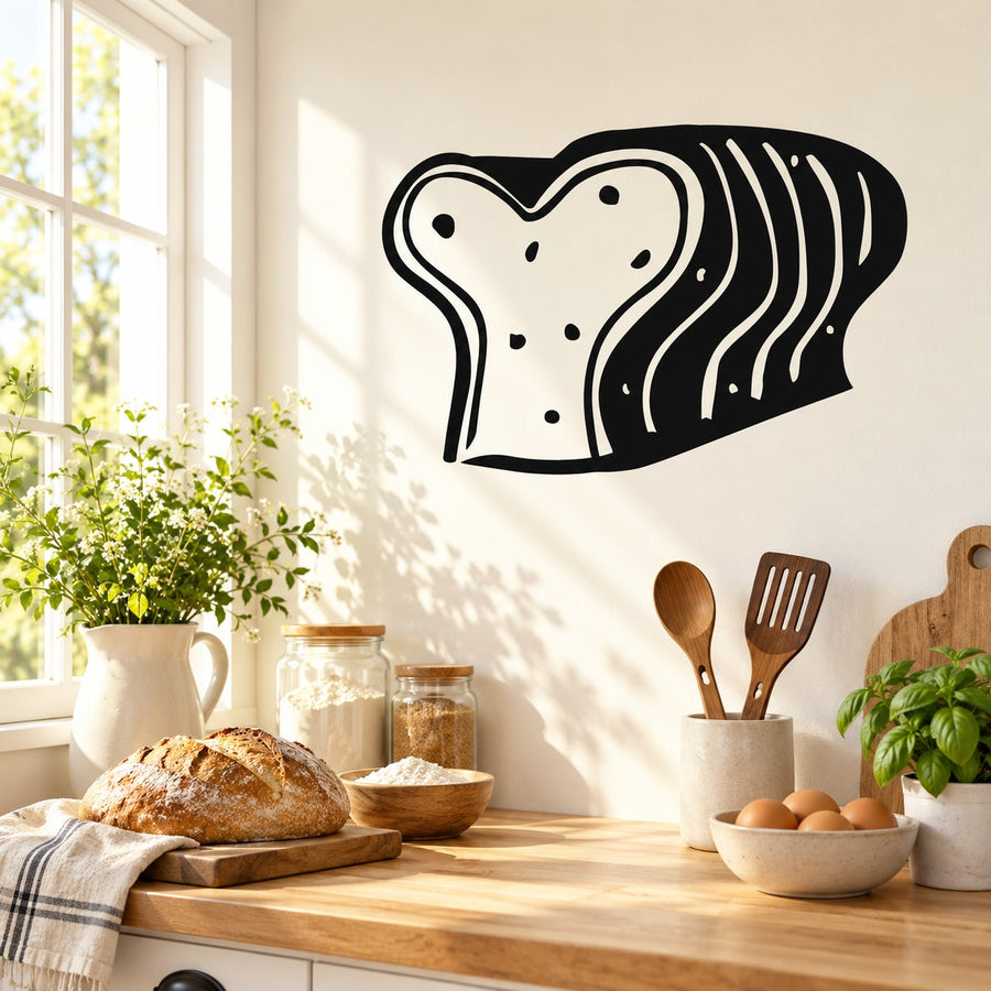 Loaf of bread wall decal, black and white line-art bread slice