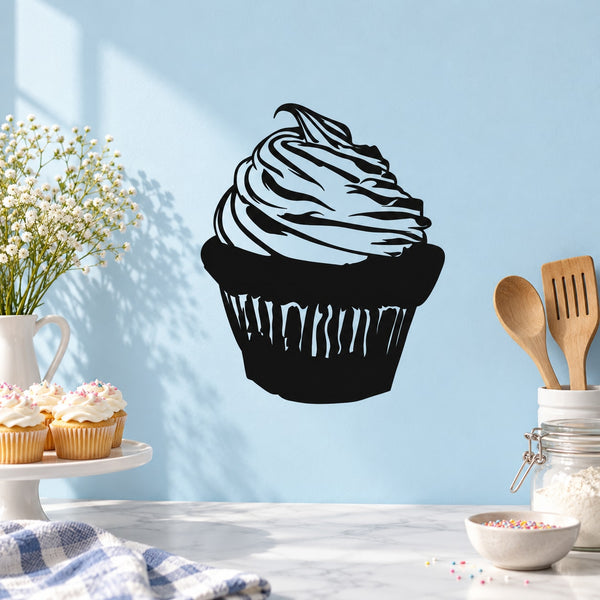 Cupcake decal sticker with black frosting swirl and cupcake outline