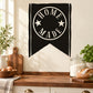 Black Home Made wall decal with circular badge and hanging ribbon banner