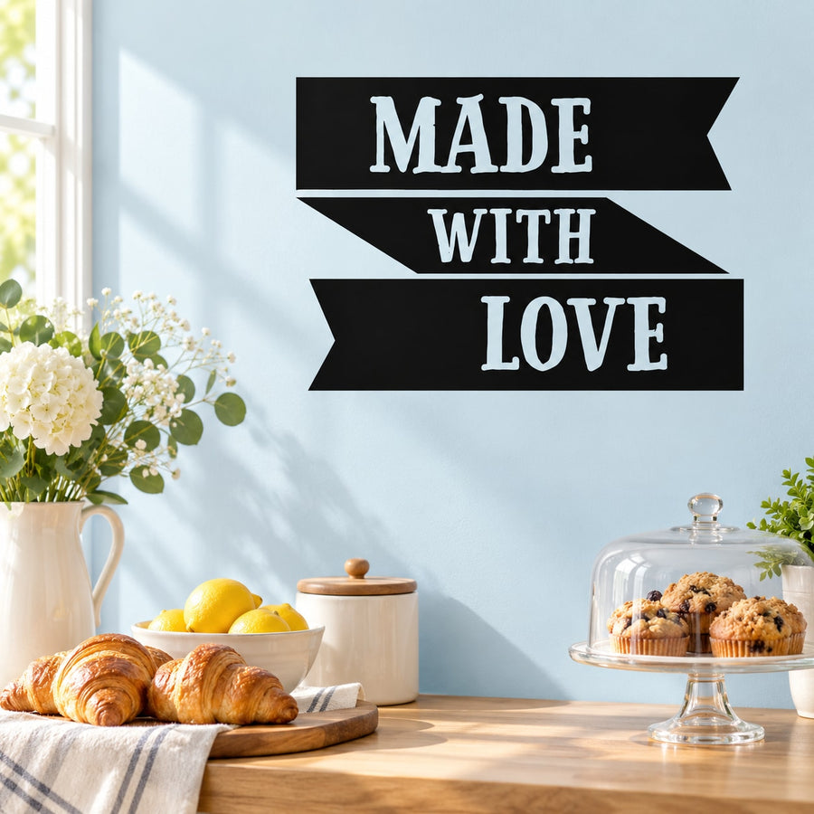 Wall decal with "MADE WITH LOVE" lettering