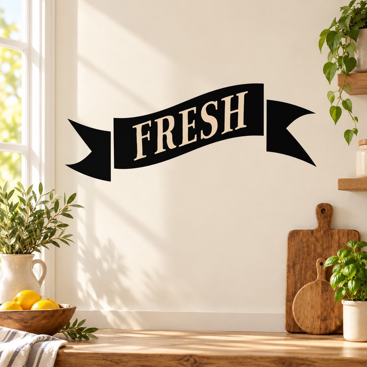 Fresh wall decal: black ribbon with 'FRESH' banner tails