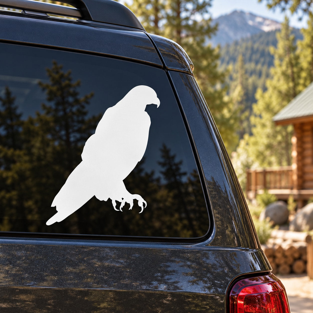 White bald eagle perched vinyl decal for car window