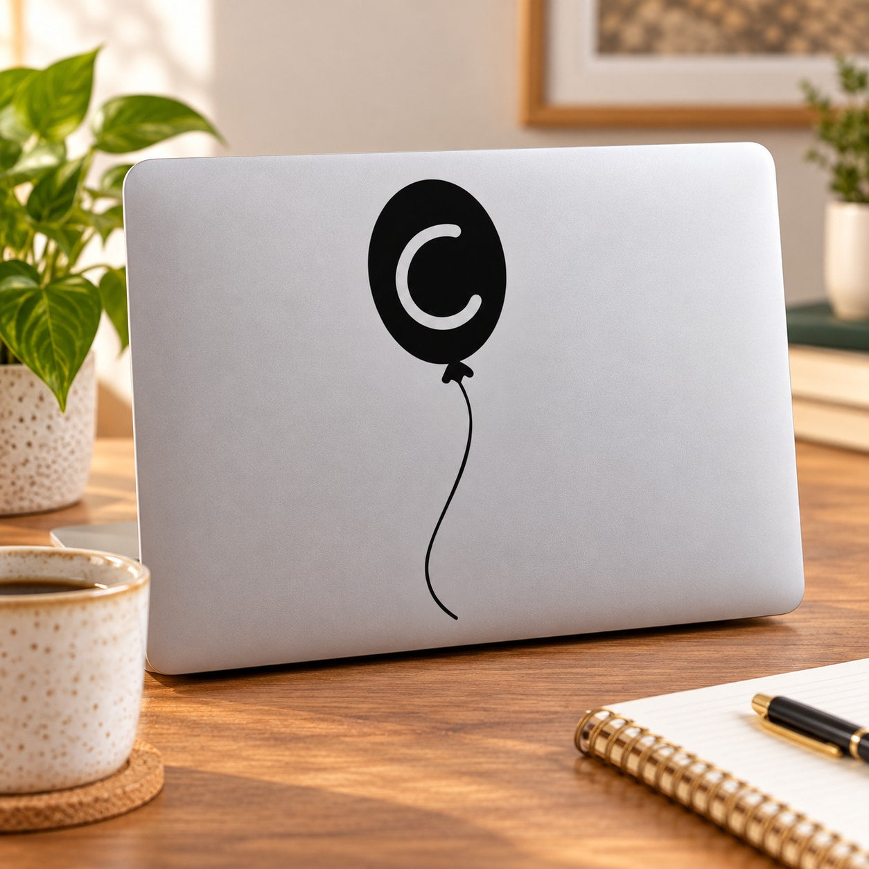 Letter C balloon decal sticker, black balloon outline with white C center
