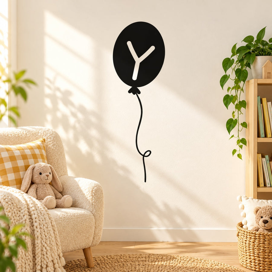Letter Y balloon decal: black balloon with white Y and hanging string