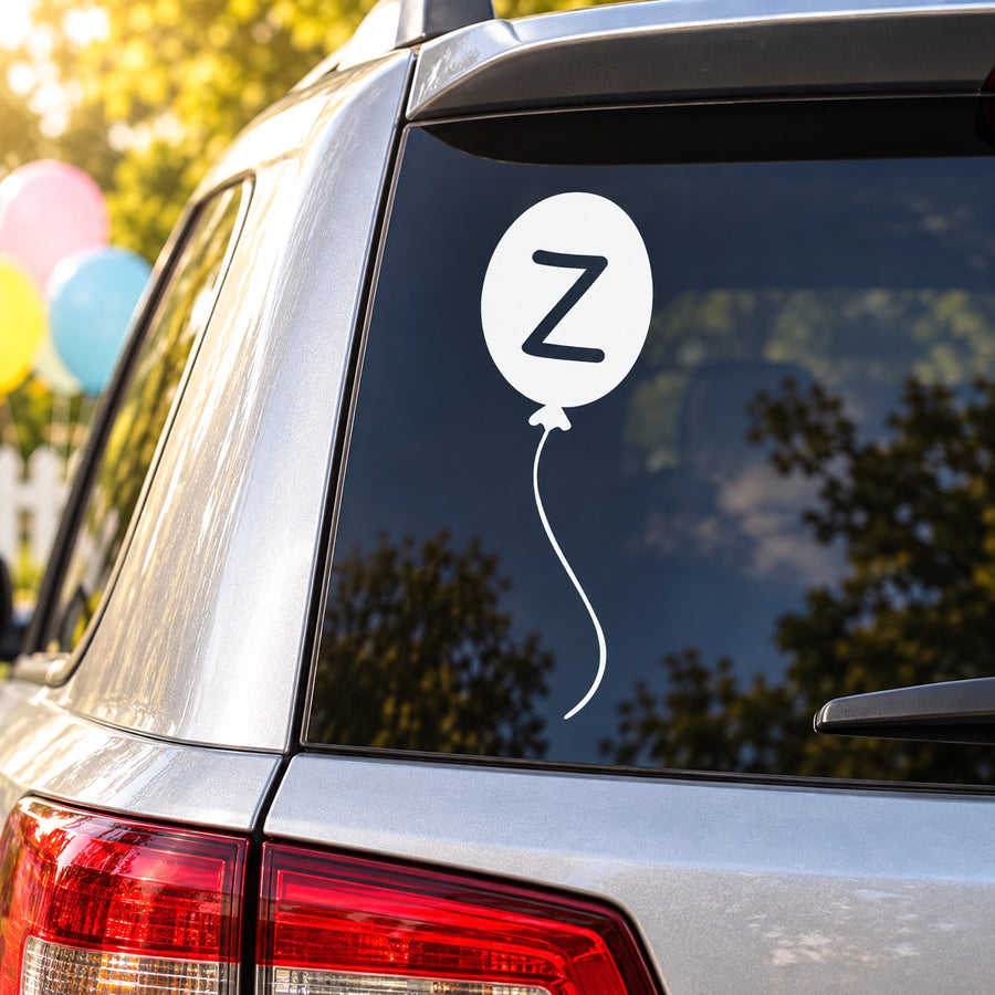 Letter Z balloon decal sticker with white balloon and black Z on car window