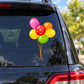 Multi-color balloon cluster sticker with star-pattern red balloon on car window