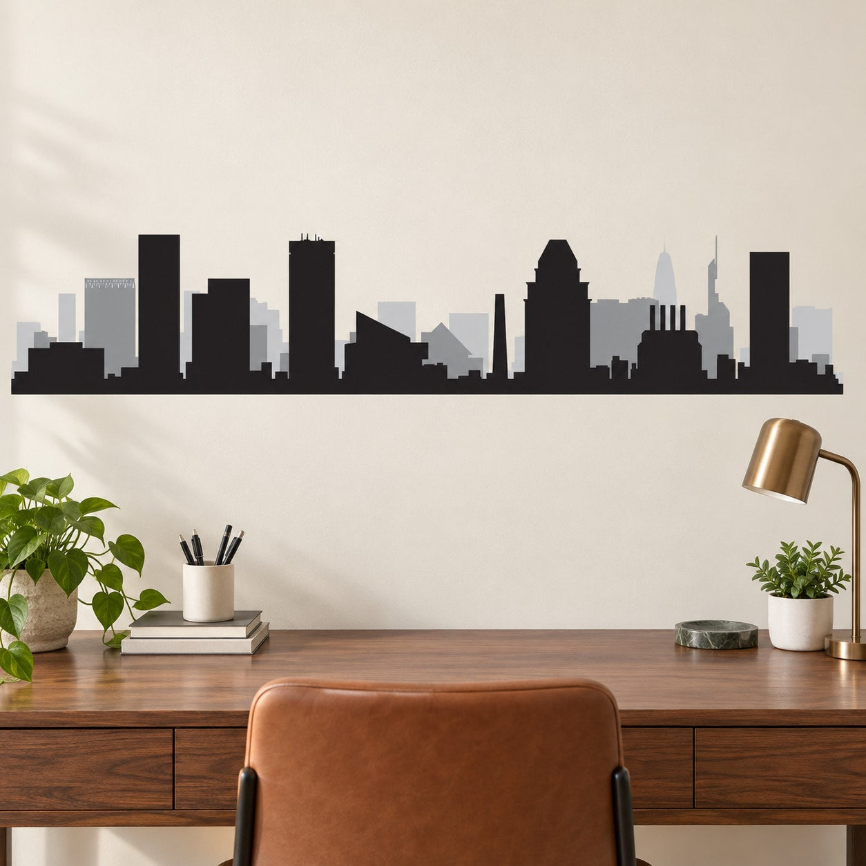 Vinyl skyline decal with Baltimore black city silhouette buildings