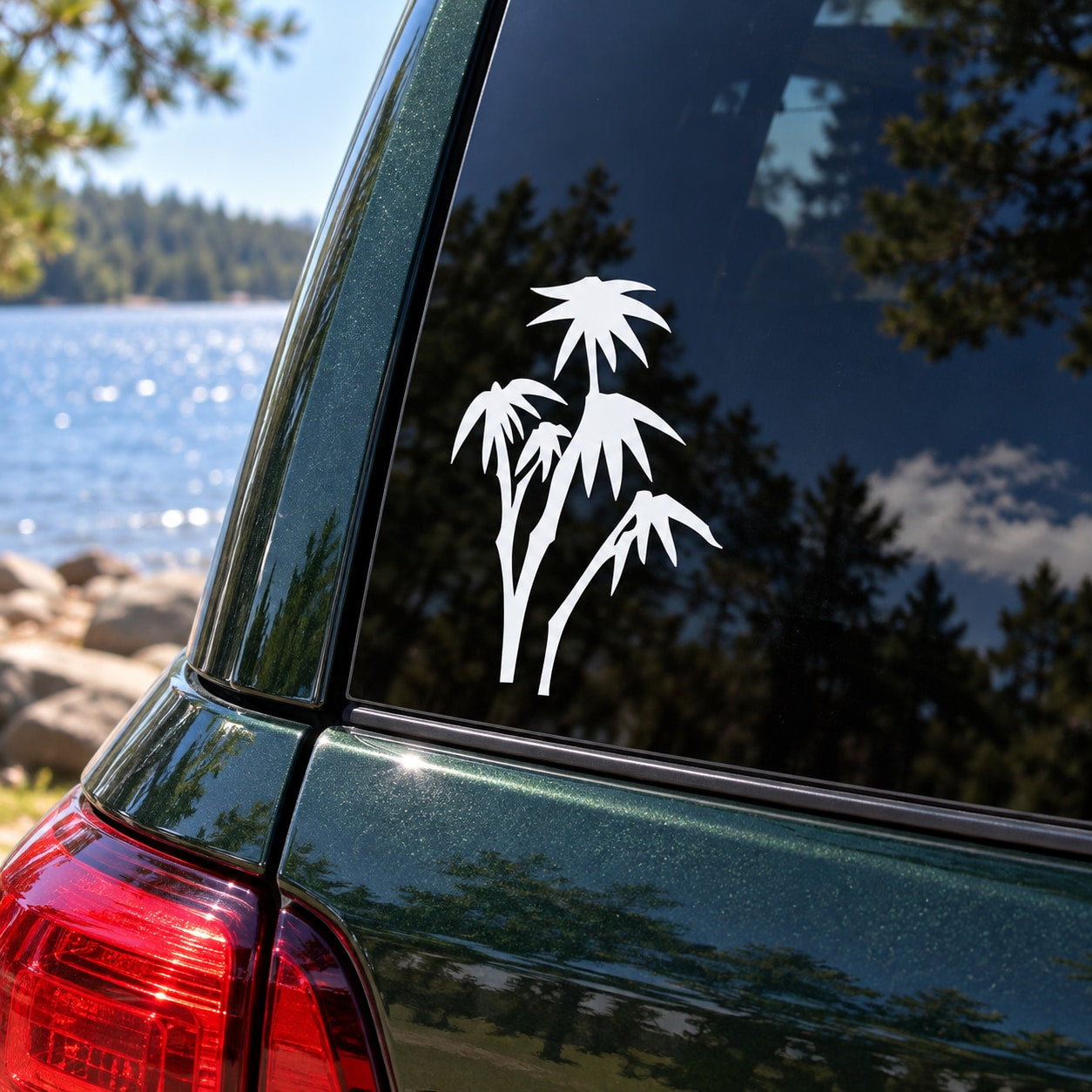 Bamboo leaves decal sticker for car window, white leaf silhouette