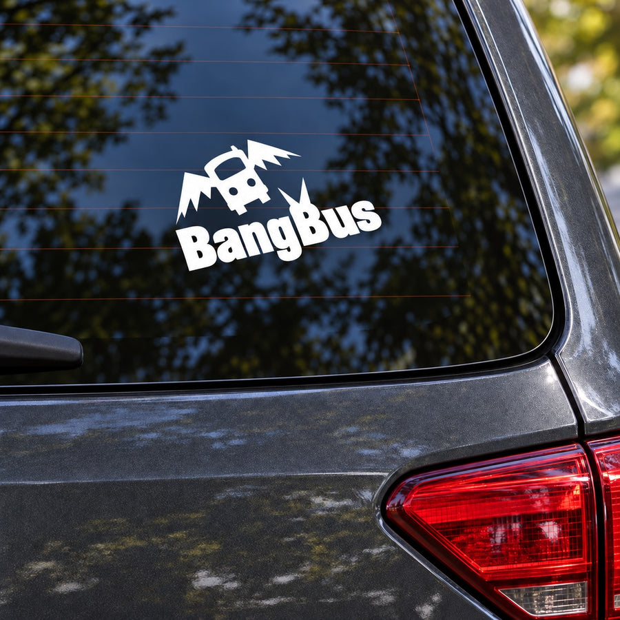 Bang Bus Decal — illustrative vinyl decal application mockup. Surrounding objects are not included.
