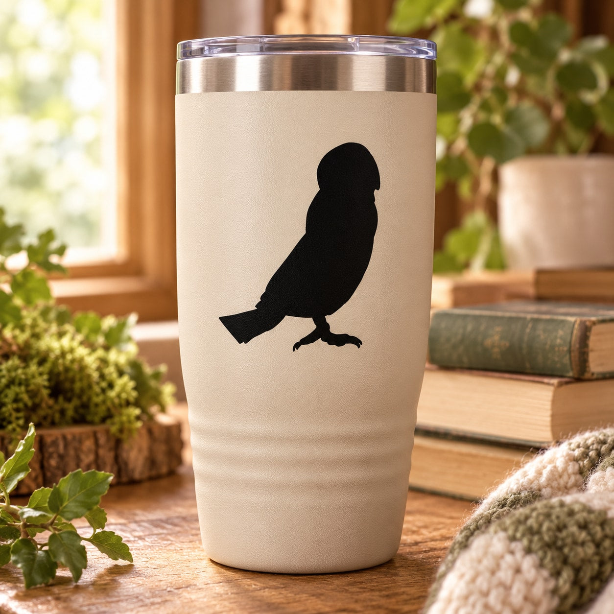 Barn owl perched silhouette decal, black on light surface.
