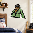 Baseball catcher wall sticker of a green-uniform catcher with helmet and glove
