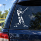 White baseball batter decal with helmet and raised bat on car window