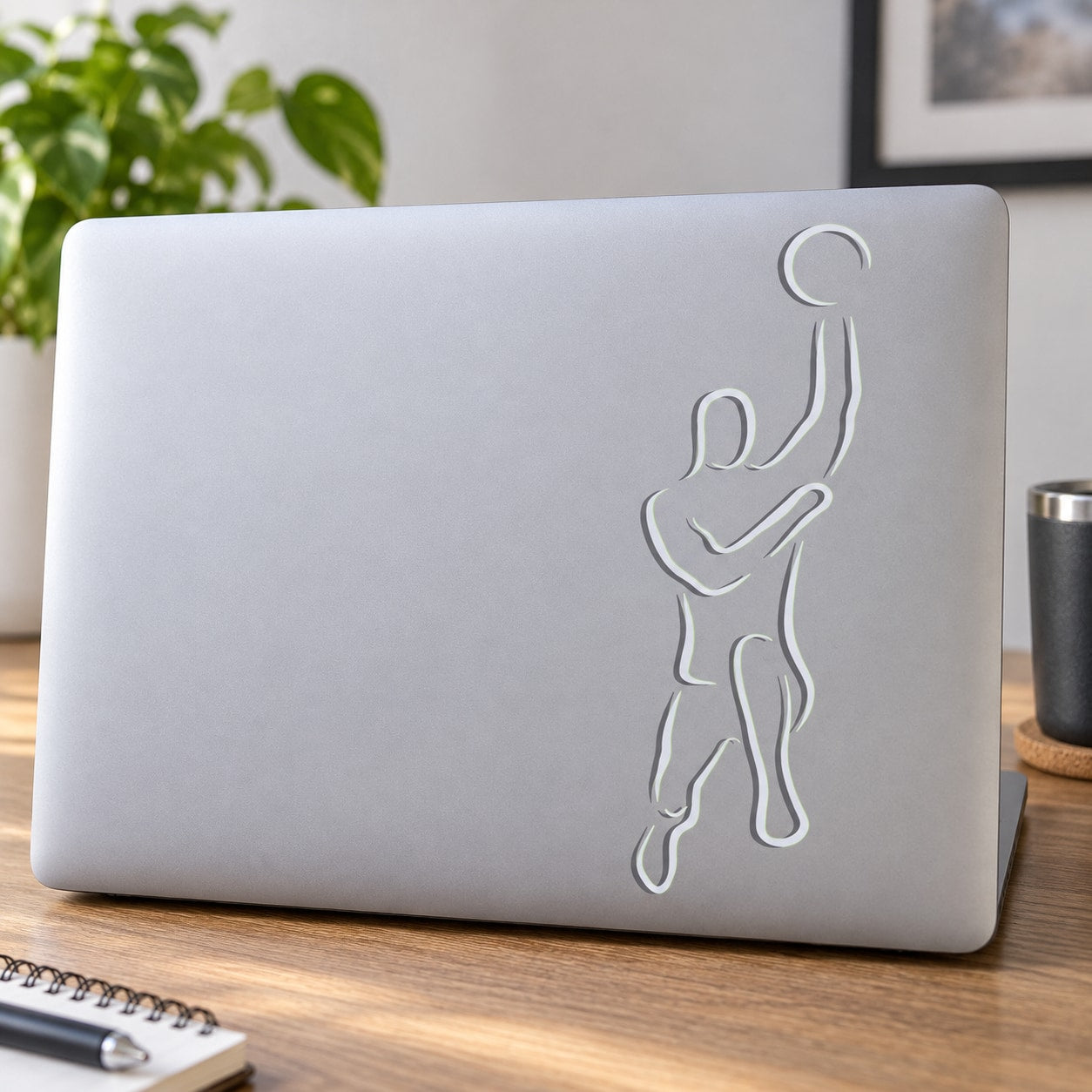 Basketball player vinyl decal sticker, outline design in light gray