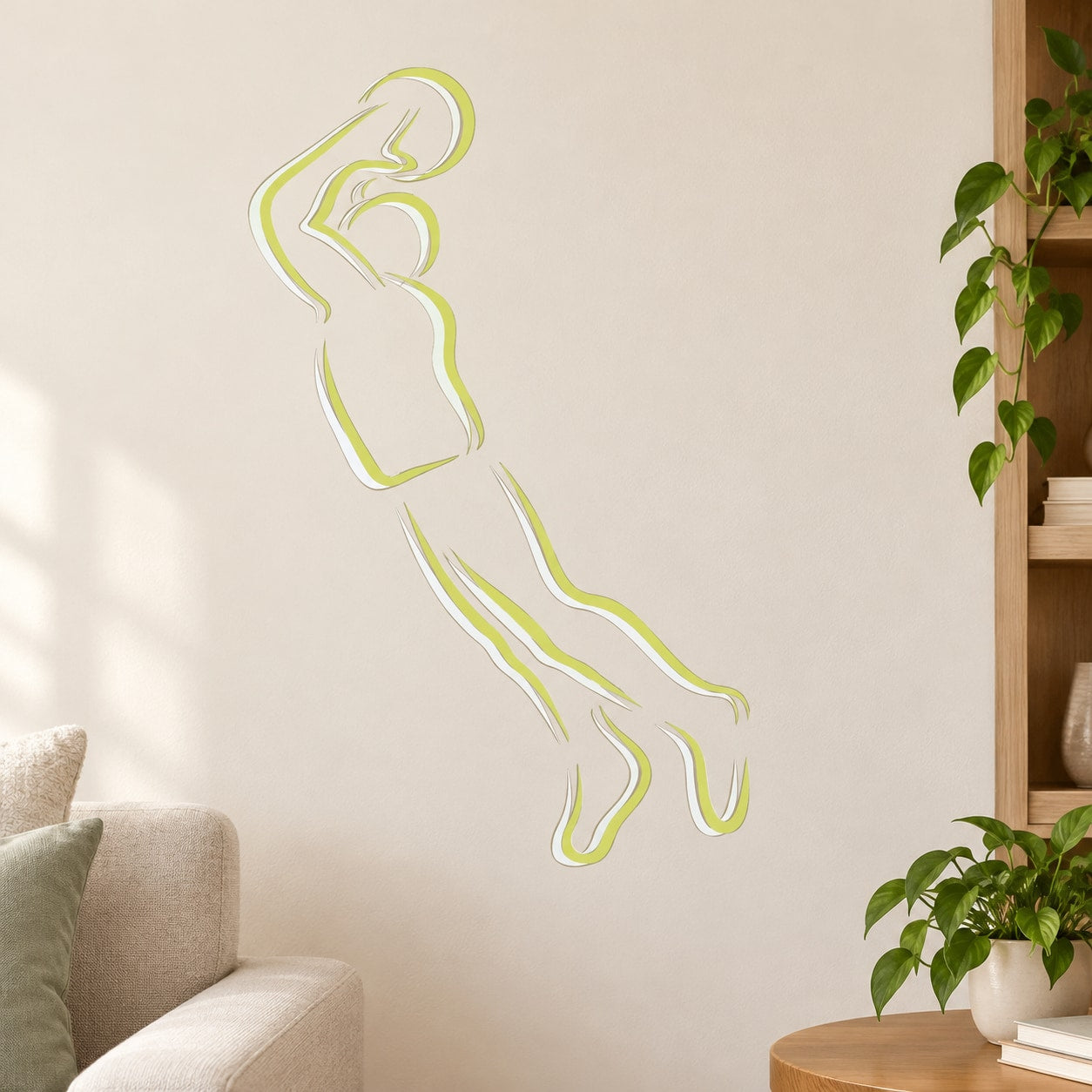 Basketball player outline vinyl wall decal, lime and white die-cut silhouette