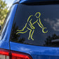 Basketball player outline vinyl decal, yellow-green on dark background