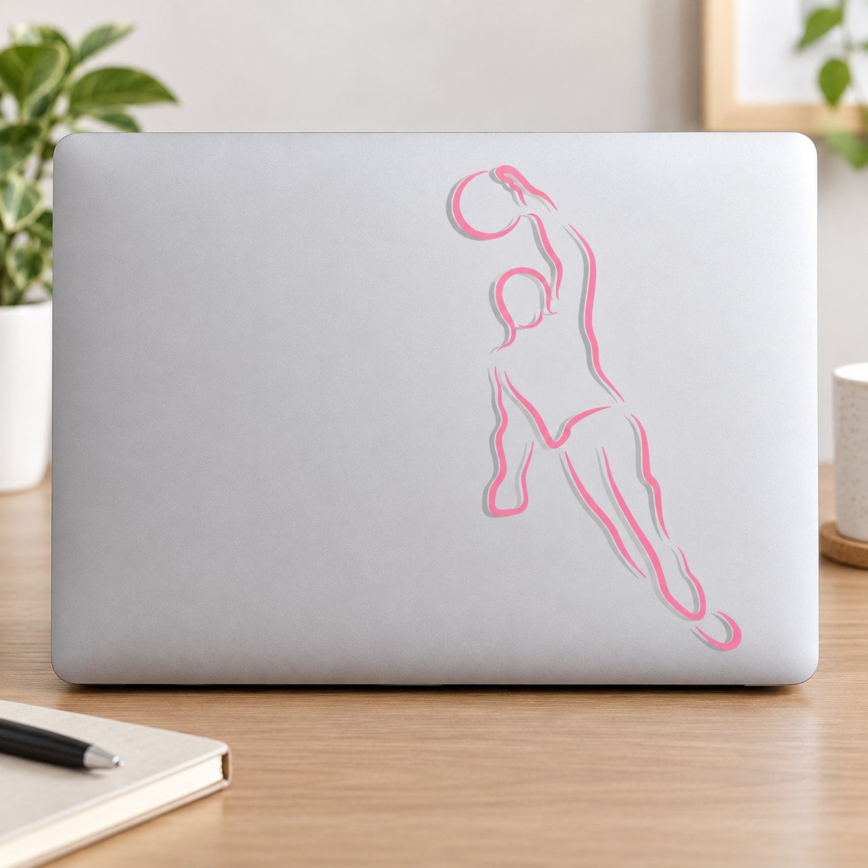 Basketball wall decal vinyl sticker: pink basketball player silhouette outline
