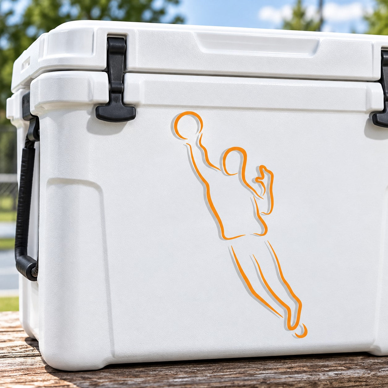 Basketball player vinyl decal sticker with orange outline