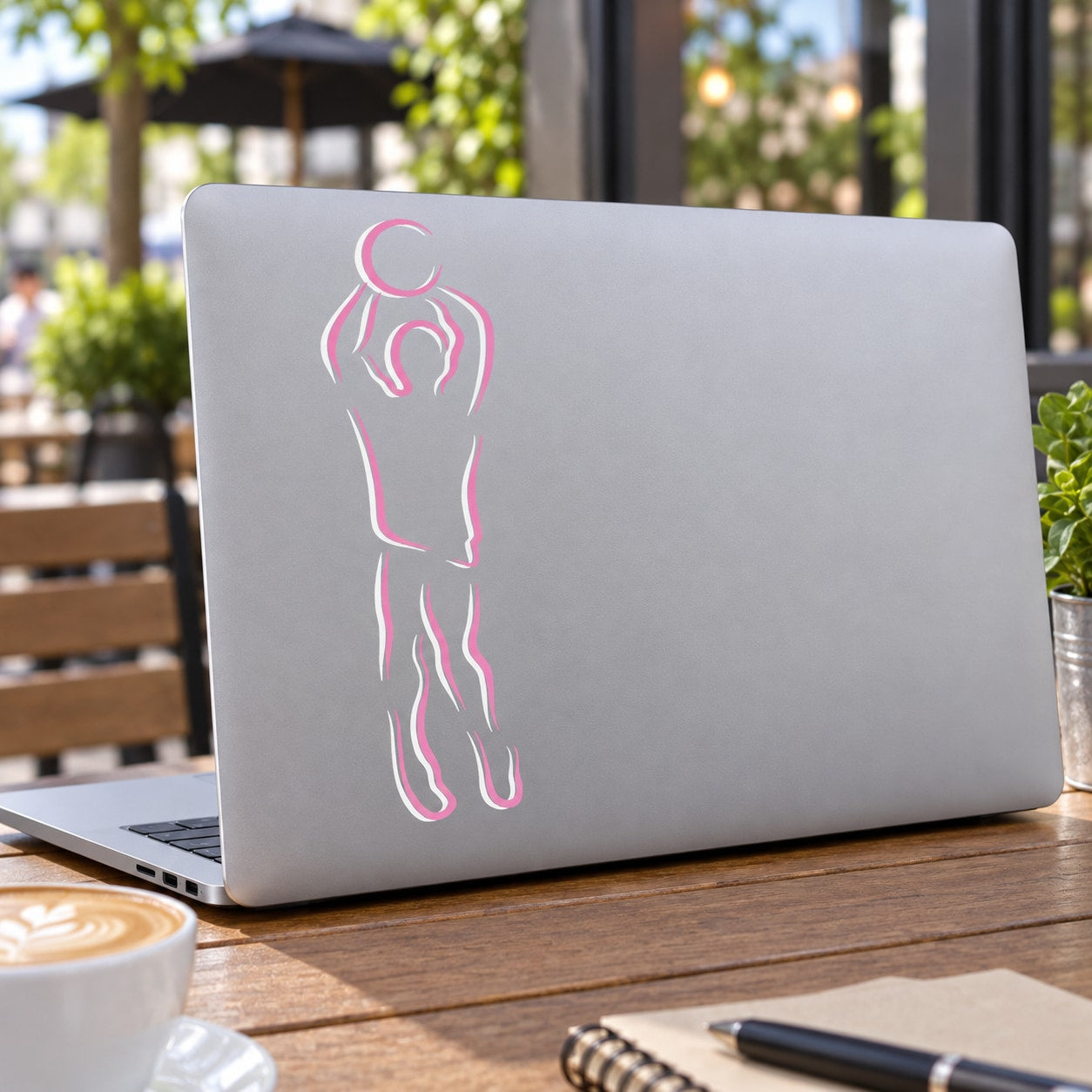 Pink basketball player outline vinyl wall decal sticker, die-cut outline