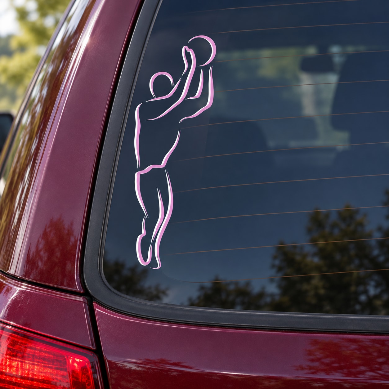 Basketball player vinyl decal sticker with pink outline on black body