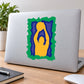 Basketball player vinyl decal sticker with yellow silhouette and green border