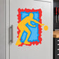 Die-cut basketball player decal sticker with red border, blue background, yellow figure