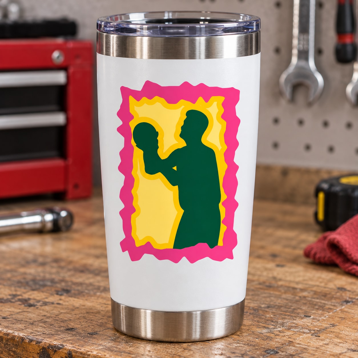 Colorful basketball wall decal sticker with green player silhouette in pink frame