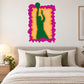 Colorful die-cut vinyl wall decal sticker with green figure and magenta border