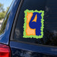 Basketball number 4 die-cut vinyl decal with orange and blue design on green border