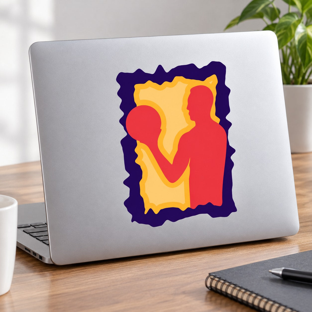 Die-cut basketball player vinyl wall decal sticker in purple, yellow, and red