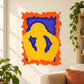 Basketball player wall decal sticker, die-cut square with orange, blue, and yellow design