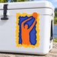 Basketball vinyl decal sticker with orange and blue dribbling player graphic