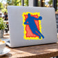 Basketball player vinyl decal sticker, colorful red blue silhouette on yellow border