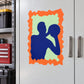 Basketball wall decal: orange die-cut frame with blue player silhouette and green accents