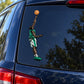 Basketball player vinyl decal sticker, green jersey holding basketball, die-cut