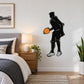 Black basketball player wall decal silhouette holding an orange basketball