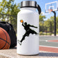White water bottle with black and green basketball player decal