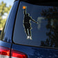Basketball player wall decal vinyl sticker with orange basketball, black silhouette